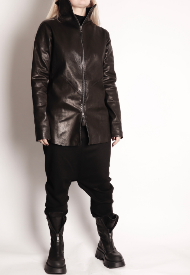 Sort Aarhus - Tight stretch leather jacket with a high neck
