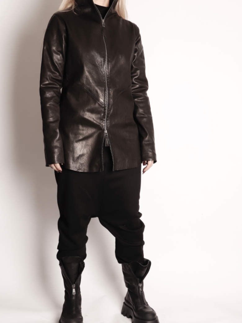 Sort Aarhus - Tight stretch leather jacket with a high neck