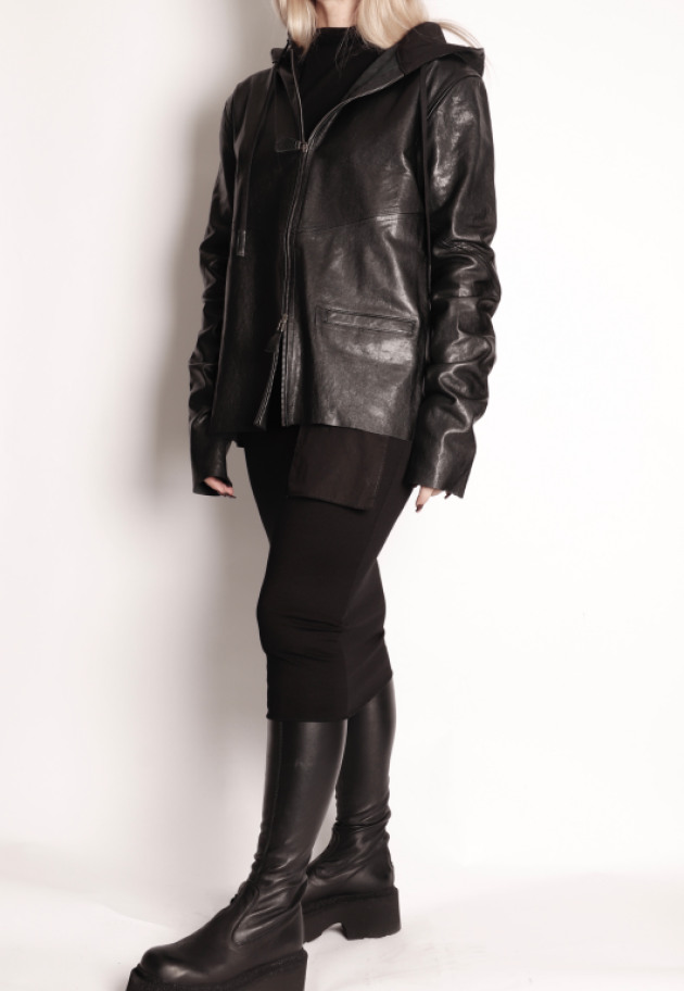 Sort Aarhus - Leather jacket with hoodie and zipper
