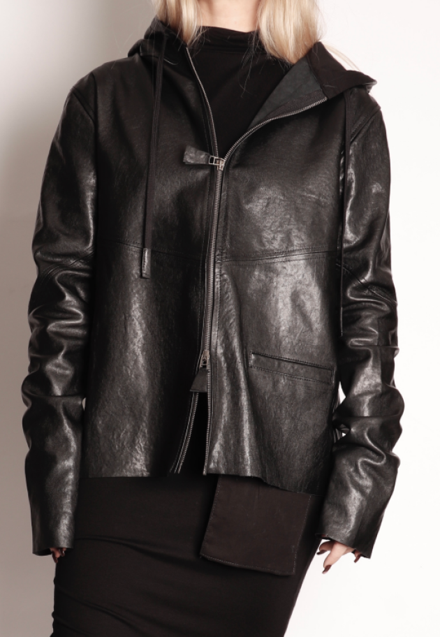 Sort Aarhus - Leather jacket with hoodie and zipper