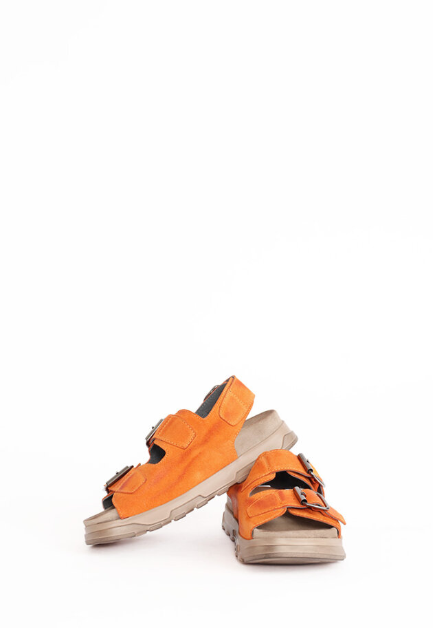 Lofina - Sandal in suede with a footbed sole and buckles