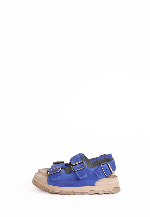 Lofina - Sandal in suede with a footbed sole and buckles