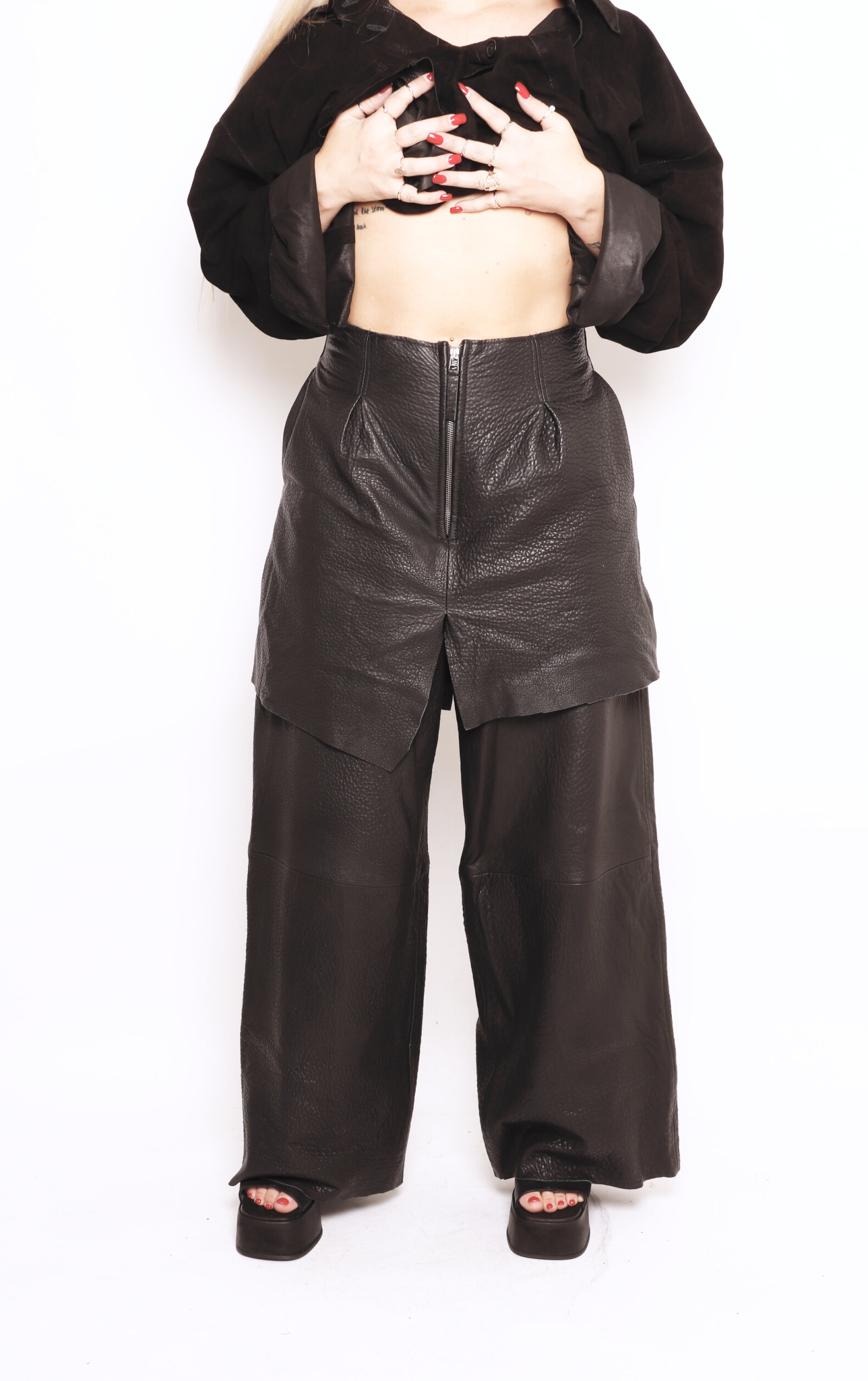 Lofina - Pants & leggings - Sort Aarhus - Shrunked leather pants with  pockets and zipper