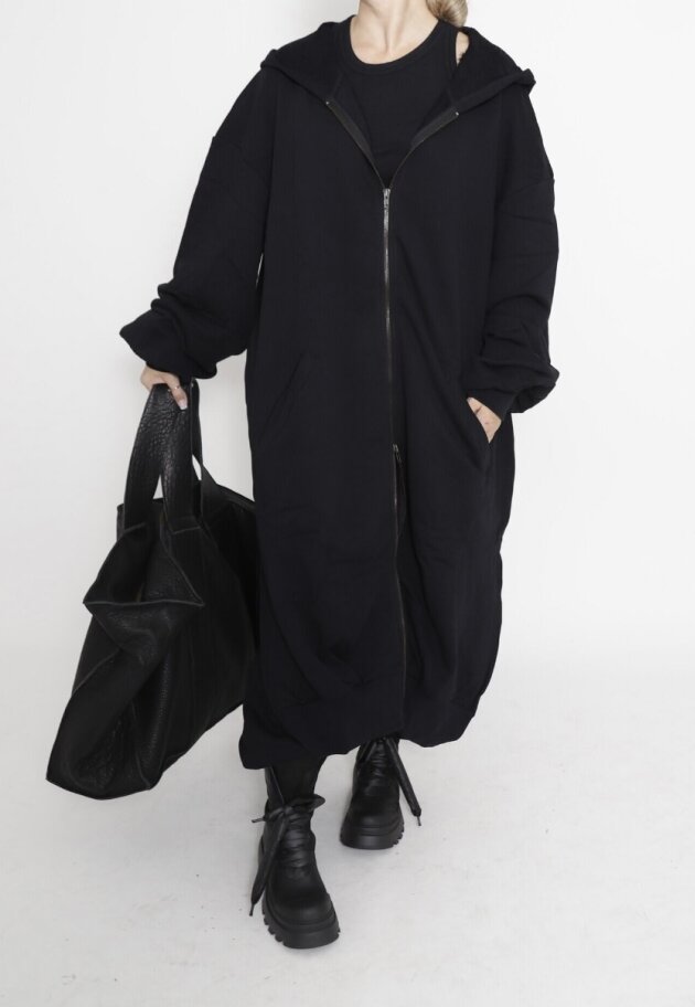 Sort Aarhus - Oversized long sweat with hoodie, zipper and slits