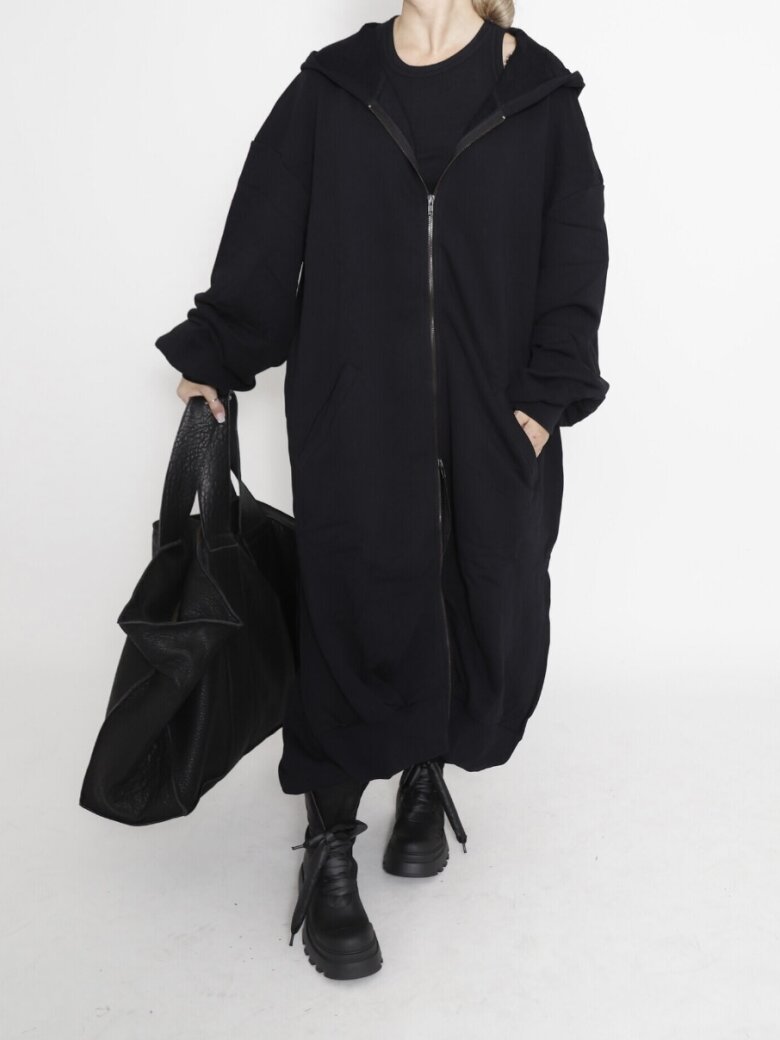 Sort Aarhus - Oversized long sweat with hoodie, zipper and slits