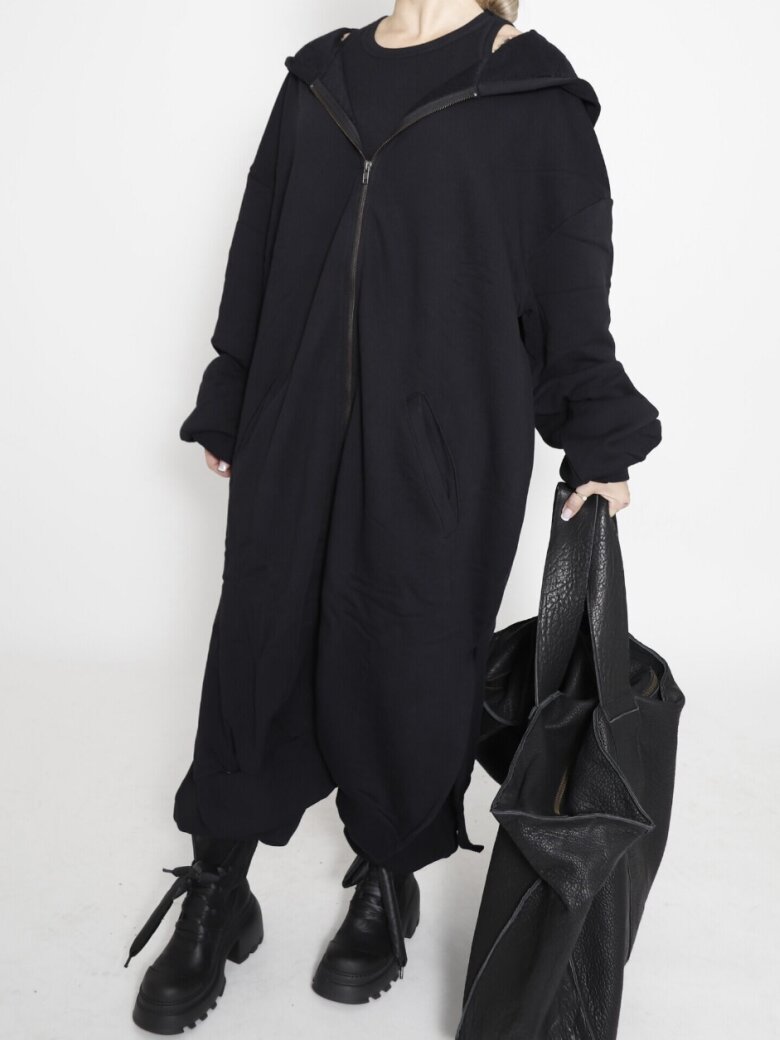 Sort Aarhus - Oversized long sweat with hoodie, zipper and slits