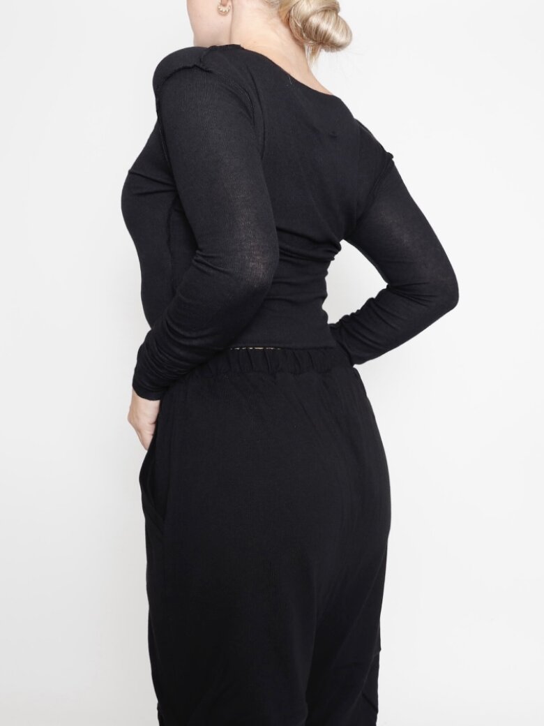 Sort Aarhus - Cropped basic blouse in rib with visible stitching