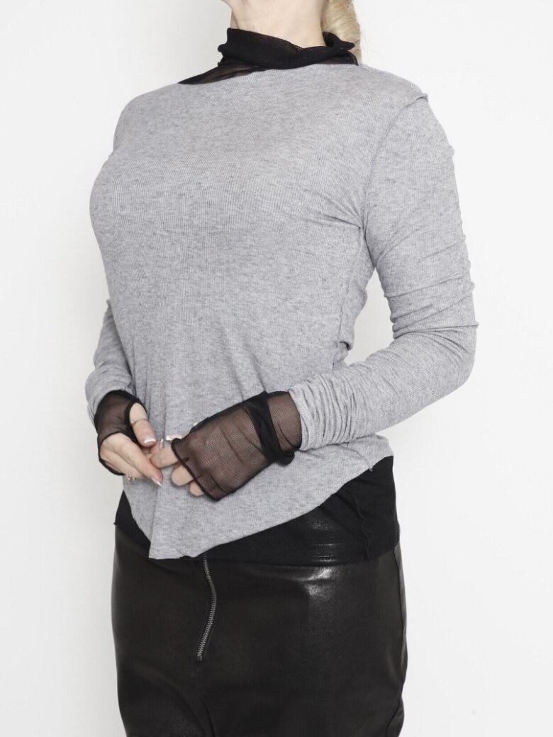 Sort Aarhus - Basic blouse in rib with visible stitching