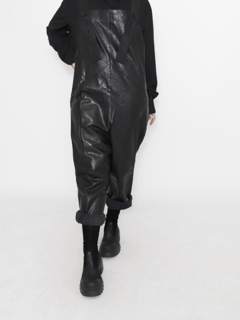 Sort Aarhus - Leather overalls with big pockets
