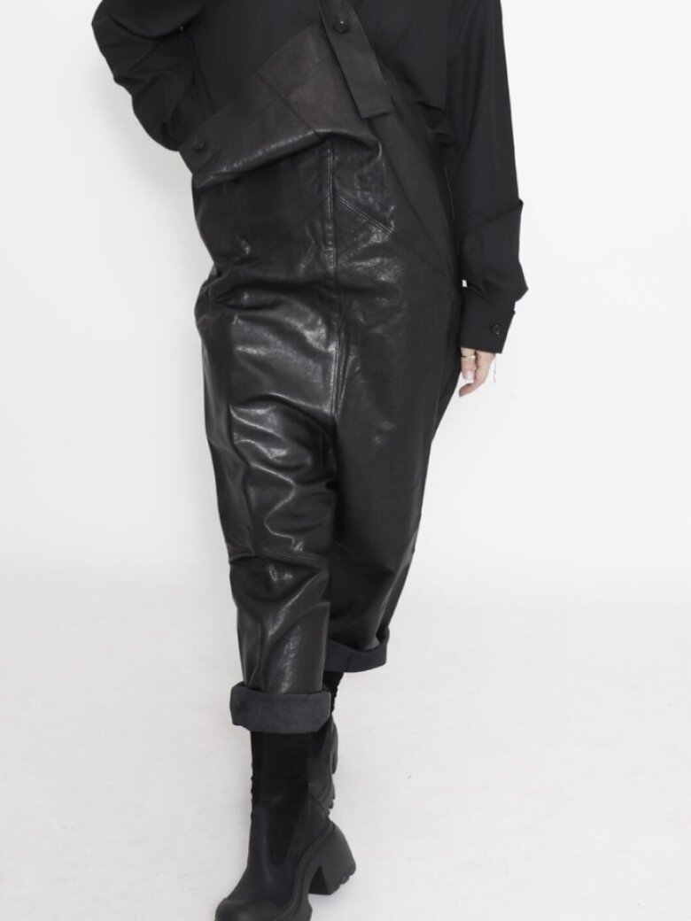 Sort Aarhus - Leather overalls with big pockets