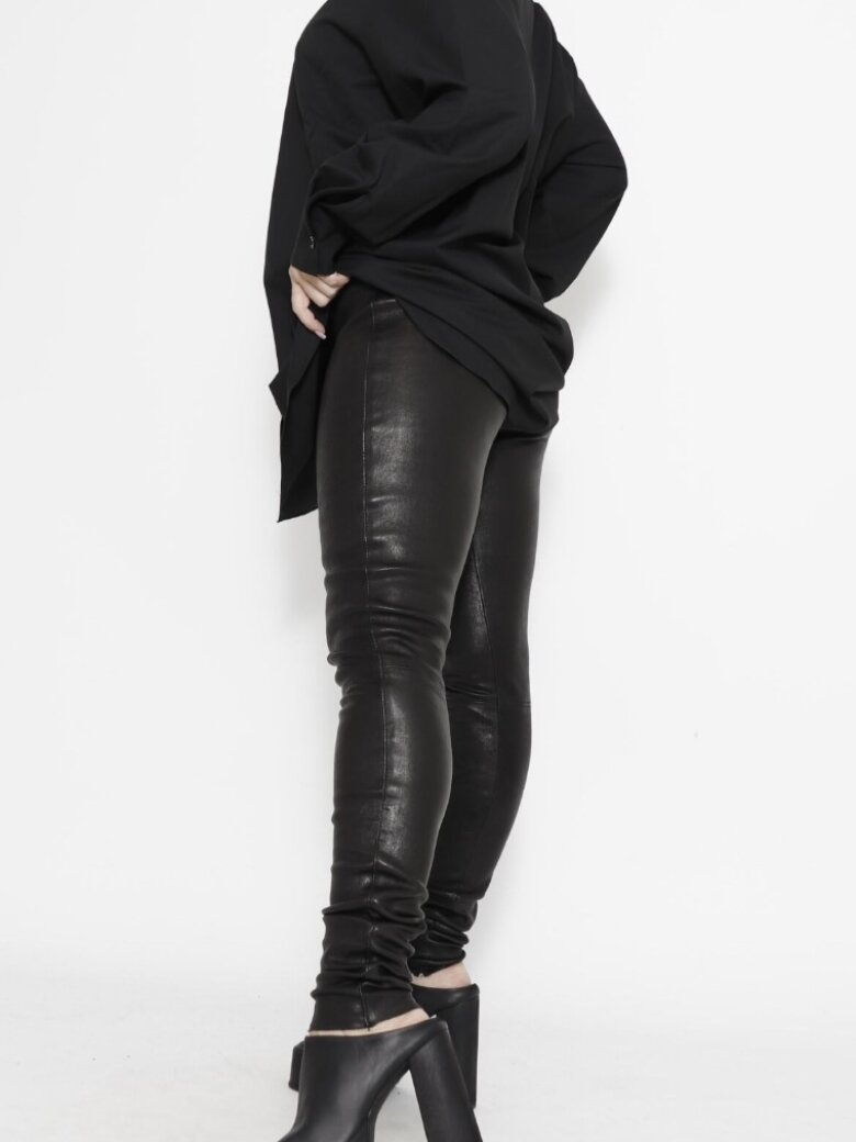 Sort Aarhus - Mid waist stretch leather leggings 