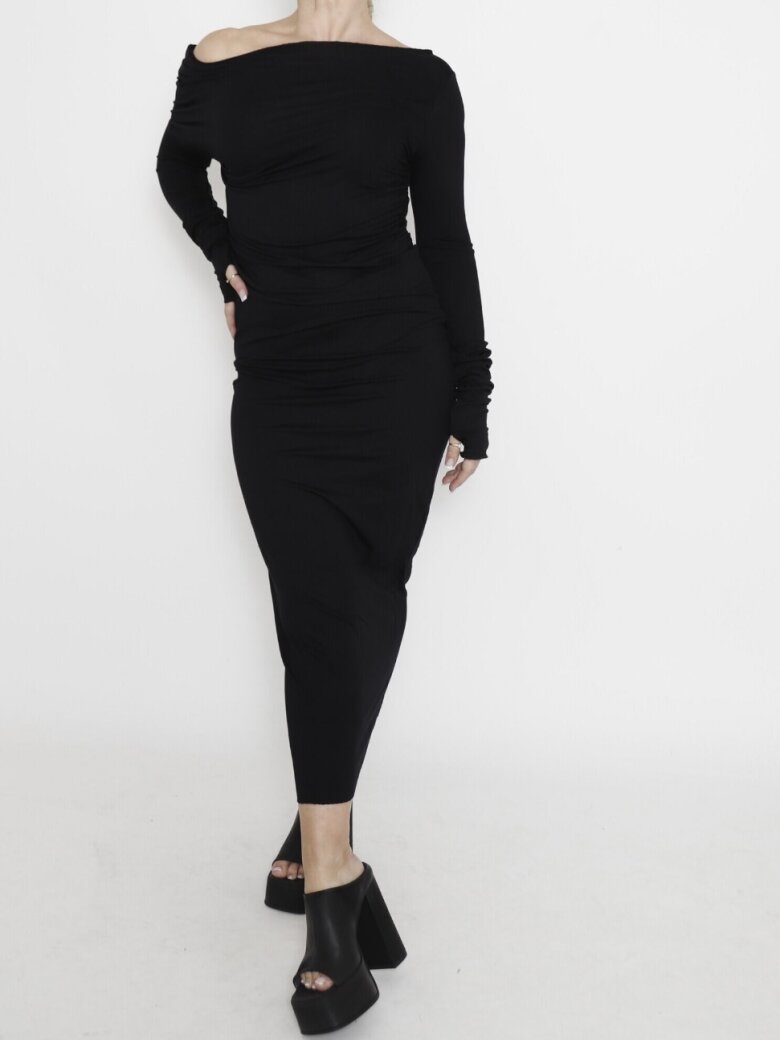 Sort Aarhus - Long tight fit dress with long sleeves and thumb opening
