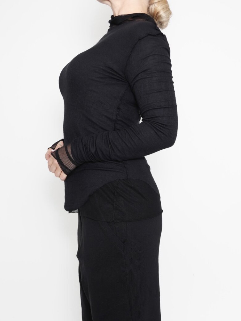 Sort Aarhus - Basic blouse in rib with visible stitching