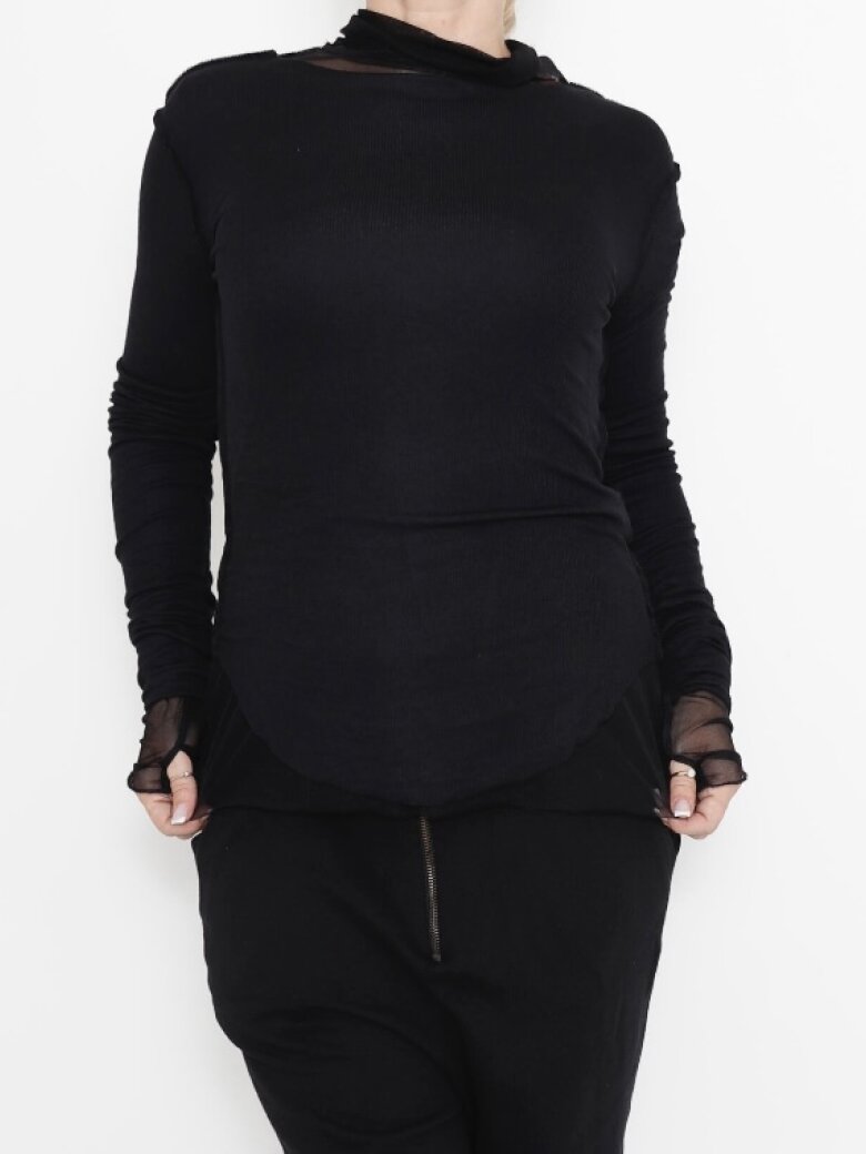 Sort Aarhus - Basic blouse in rib with visible stitching