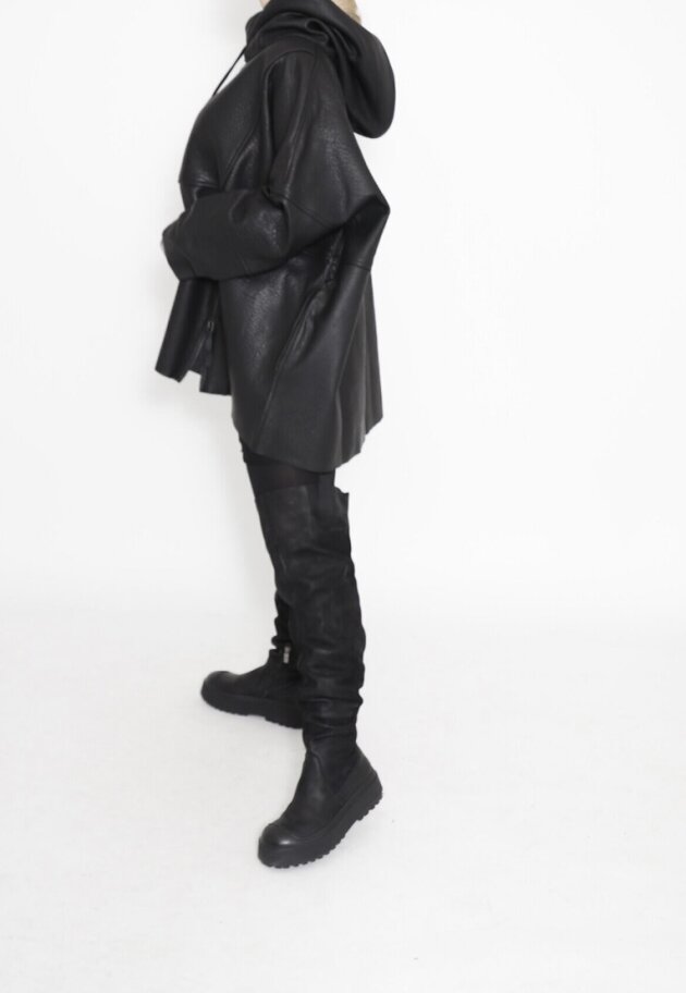 Sort Aarhus - Jacket shrunken leather with zipper and pockets