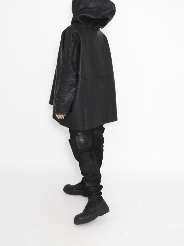 Sort Aarhus - Jacket shrunken leather with zipper and pockets