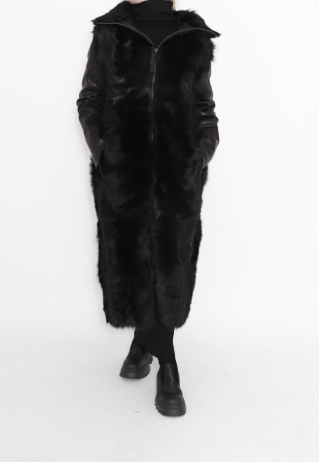 Sort Aarhus - Jacket long leather/fur with zipper