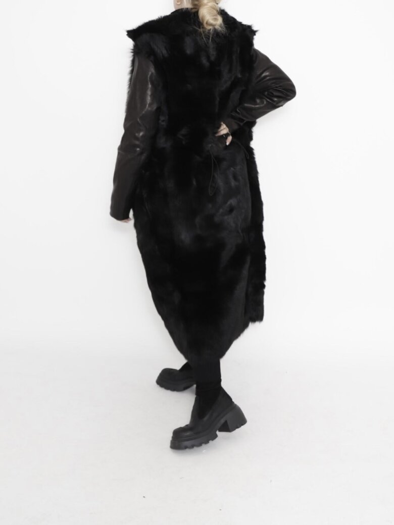 Sort Aarhus - Jacket long leather/fur with zipper