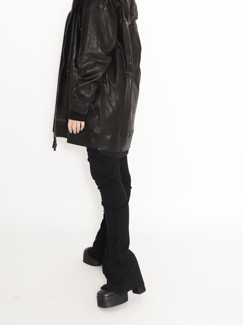 Sort Aarhus - Oversize stretch leather jacket with hoodie and zipper