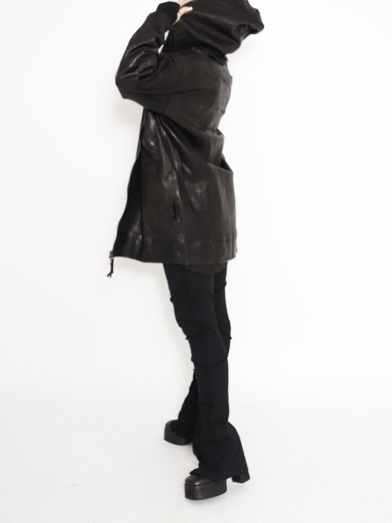 Sort Aarhus - Oversize stretch leather jacket with hoodie and zipper
