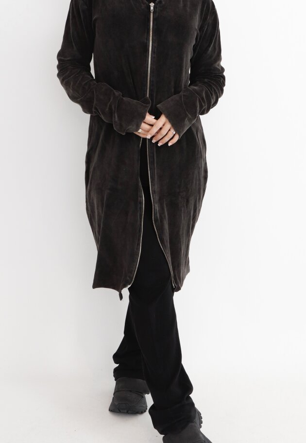 Bluse i vasket velour med lynlås Bluse i vasket velour med lynlås