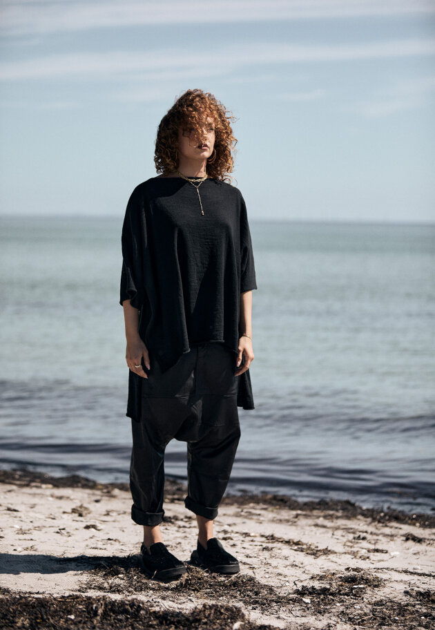 Sort Aarhus - Baggy leather trousers