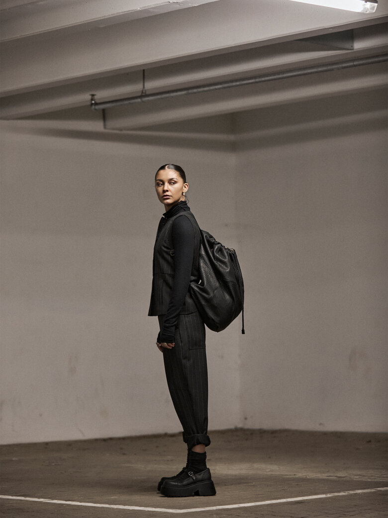 Sort Aarhus - Pinstriped baggy pants with pockets