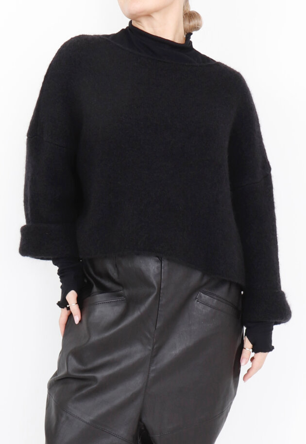Sort Aarhus - Cropped bluse i Alpaca-uldblanding