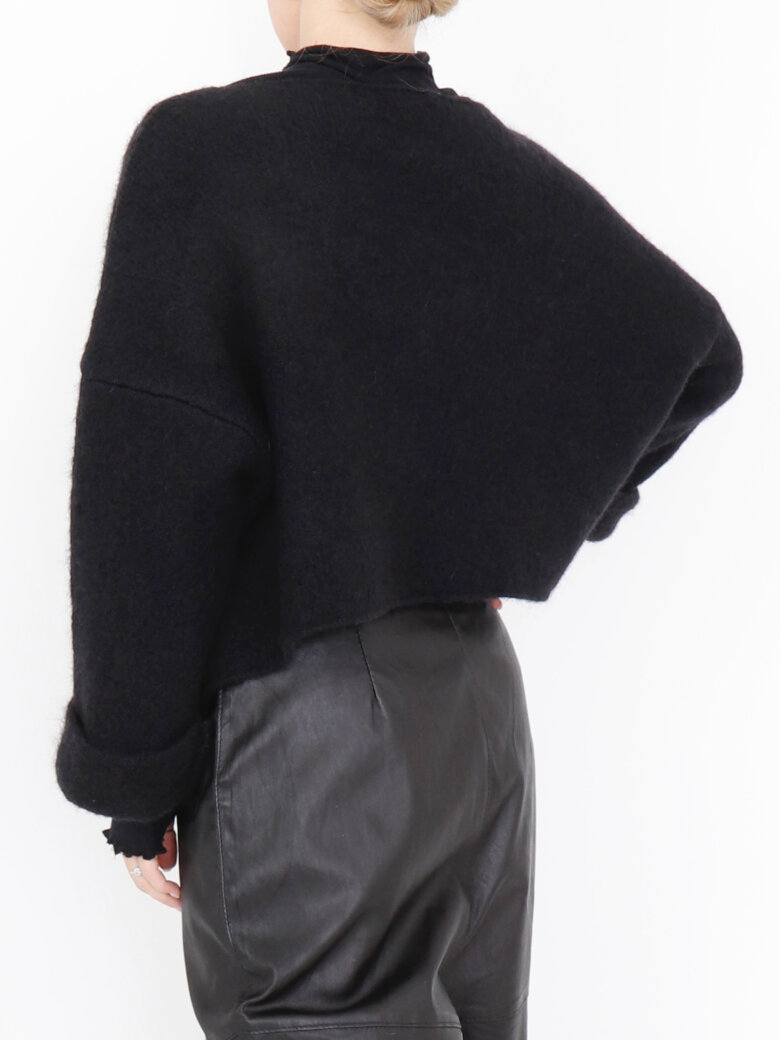 Sort Aarhus - Cropped bluse i Alpaca-uldblanding
