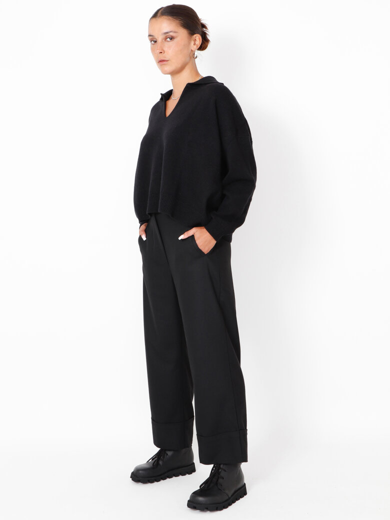Sort Aarhus - 3/4 pants with turned-up hems in wool mix