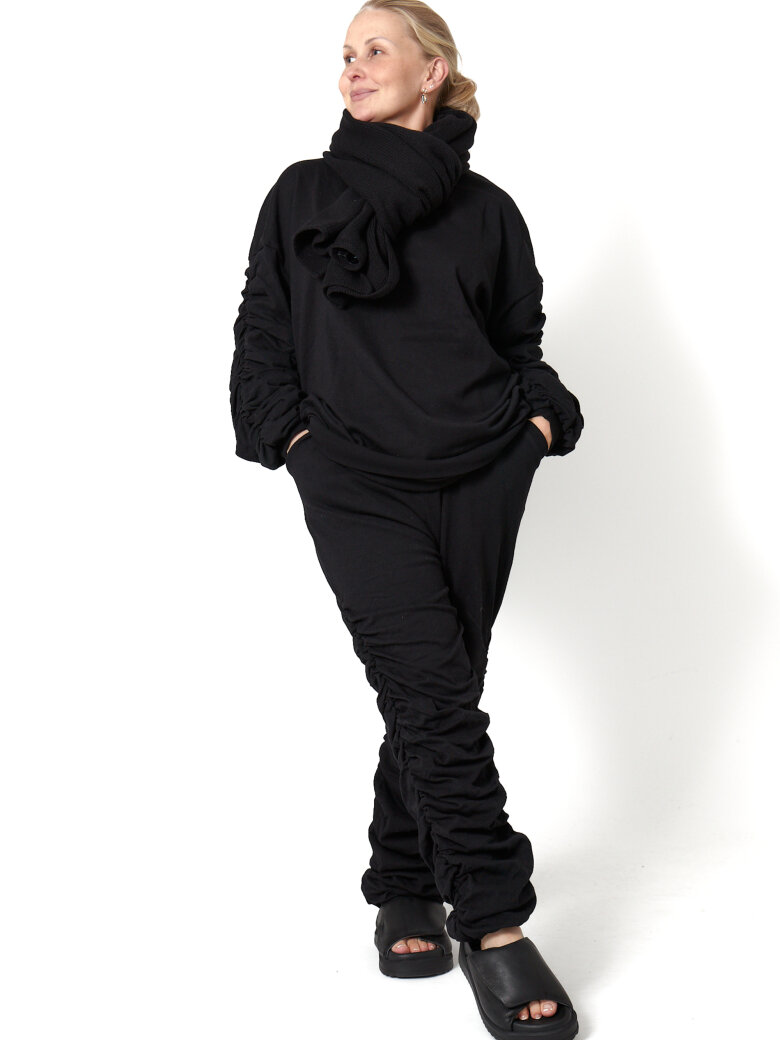 Sort Aarhus - Sweat bukser med elastik, lommer og rynk