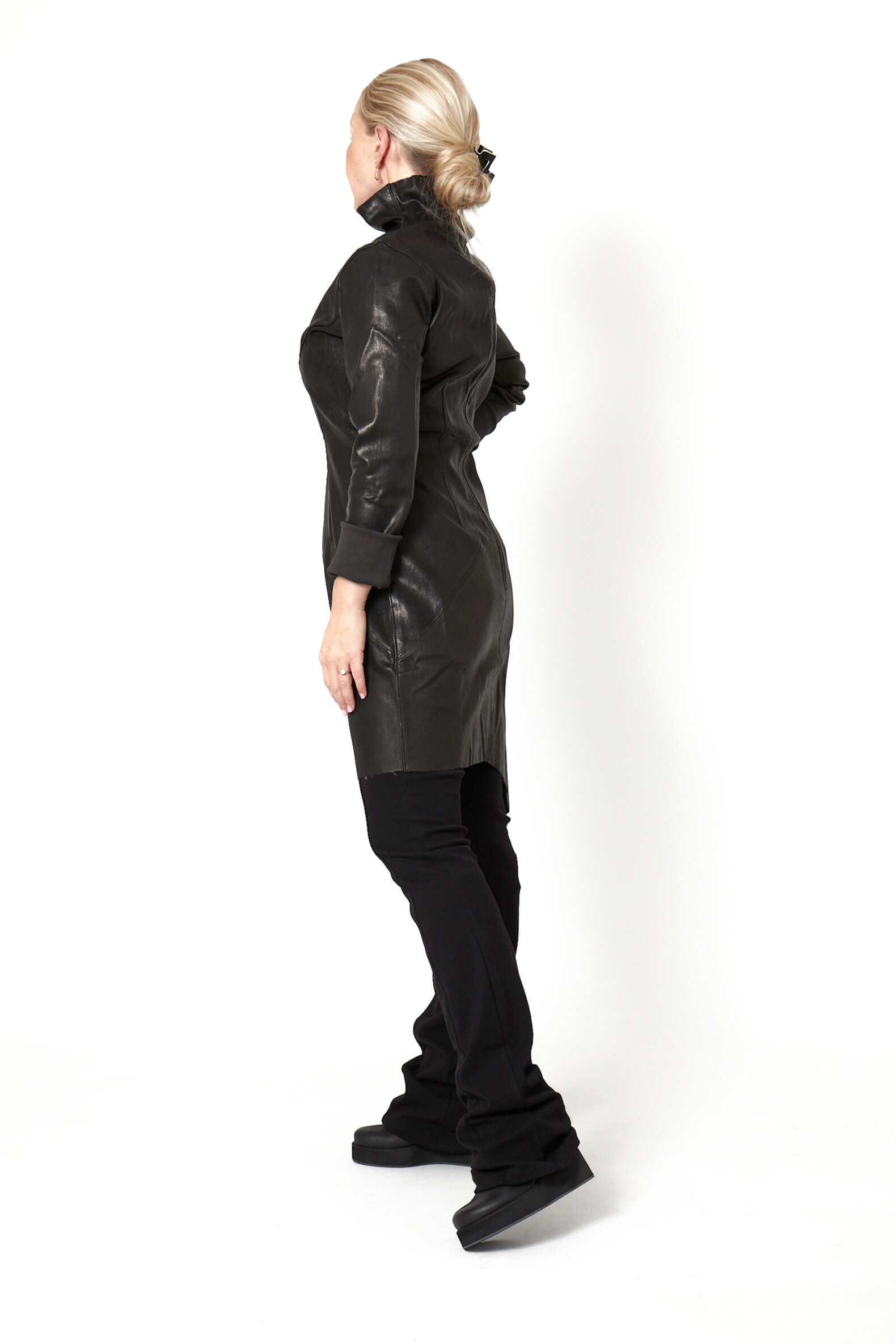 Lofina - Dresses & skirts - Sort Aarhus - Tight leather dress with high  neck and asymmetrical cut