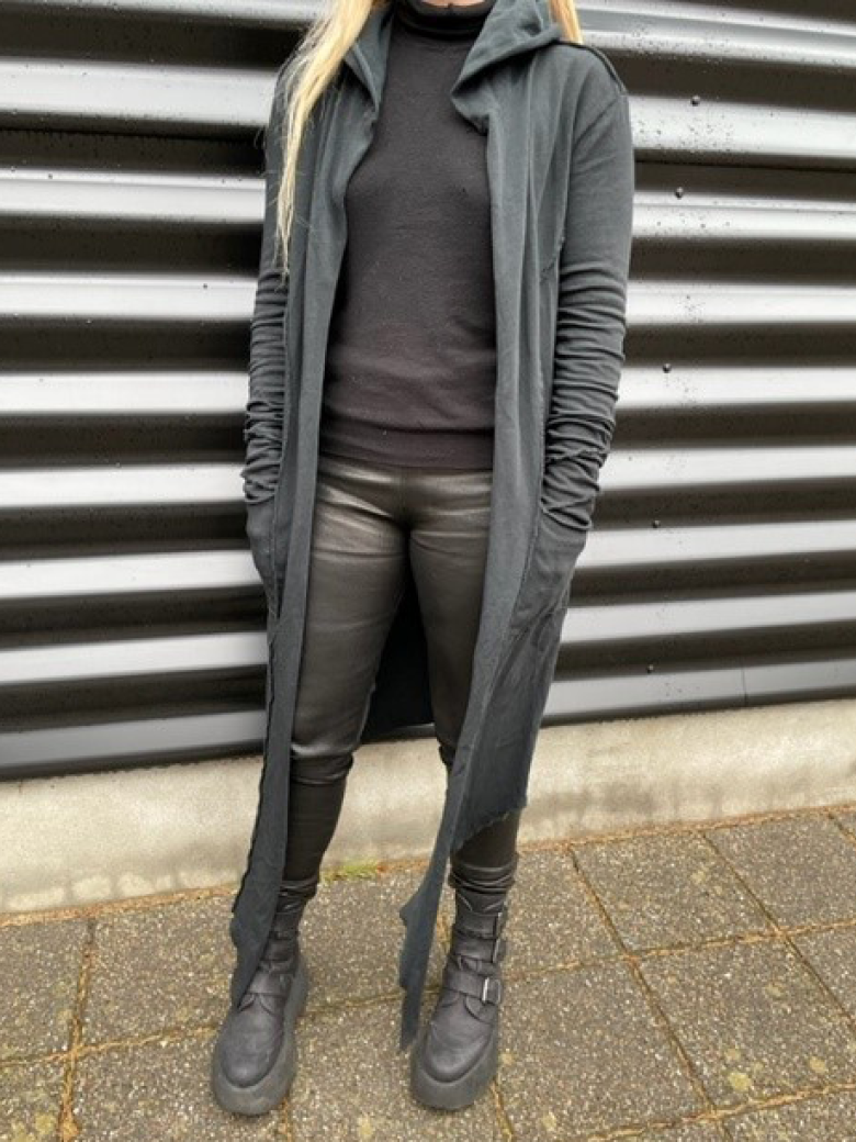 Sweat cardigan med lommer og hætte