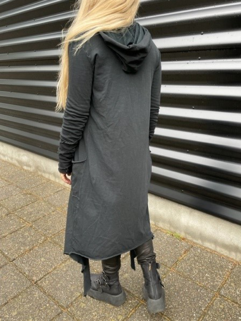 Sweat cardigan med lommer og hætte