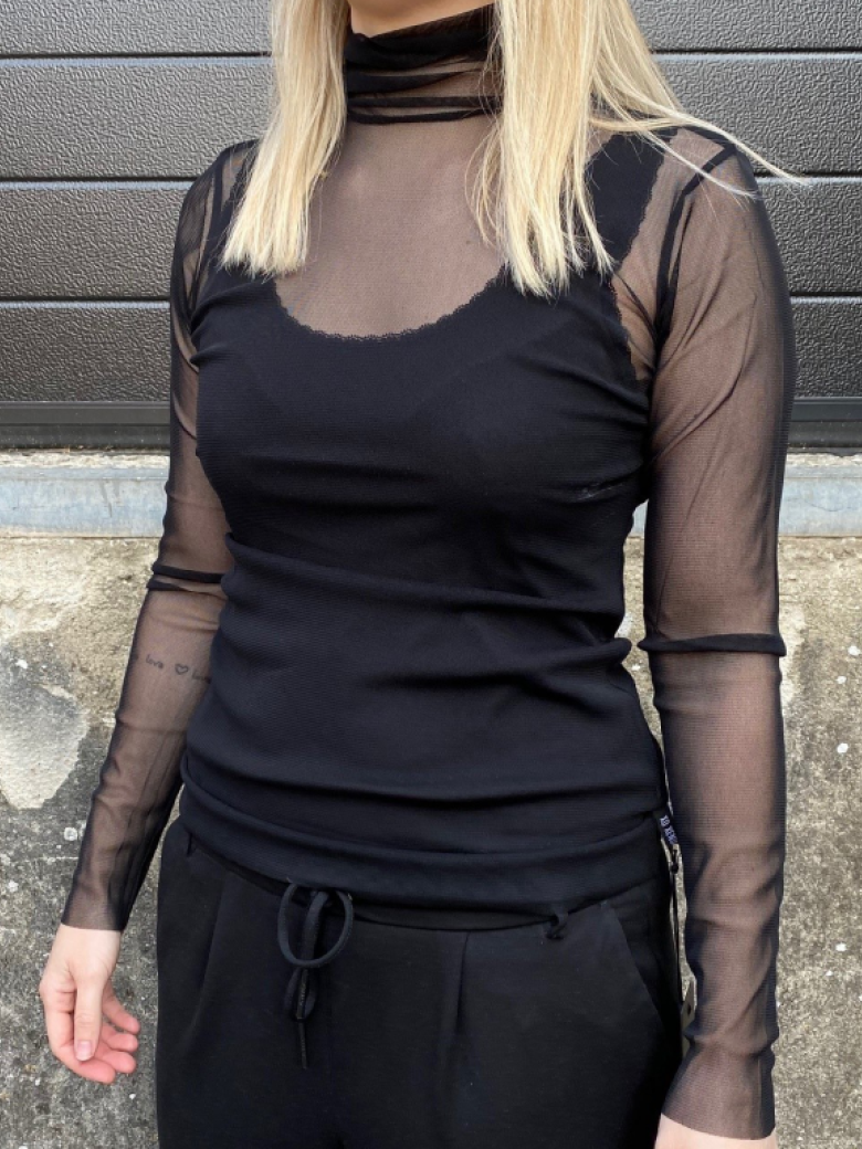 XD mesh bluse med høj hals 