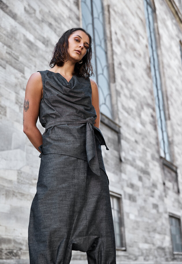 Sort Aarhus - Top with waist tie Sort Aarhus - Top with waist tie