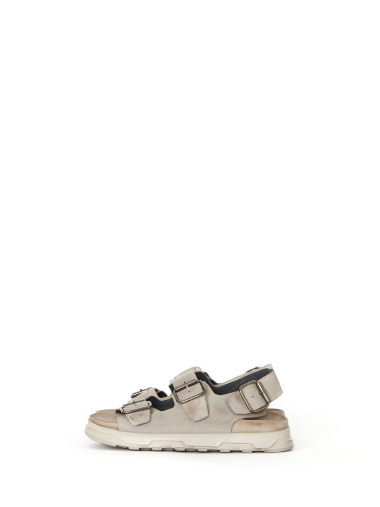 Lofina - Sandal in suede with a footbed sole and buckles