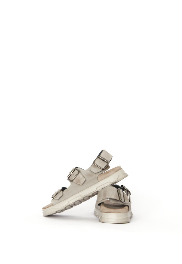 Lofina - Sandal in suede with a footbed sole and buckles