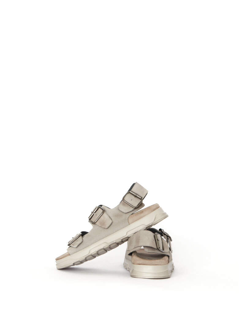 Lofina - Sandal in suede with a footbed sole and buckles