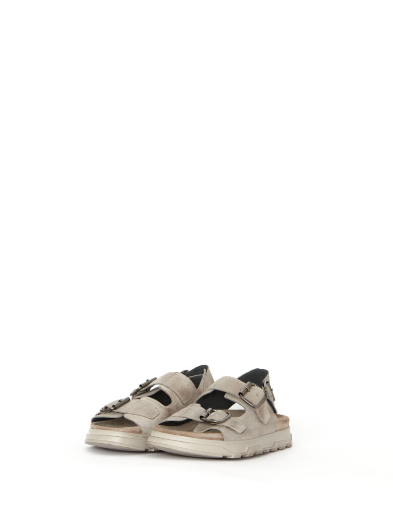 Lofina - Sandal in suede with a footbed sole and buckles