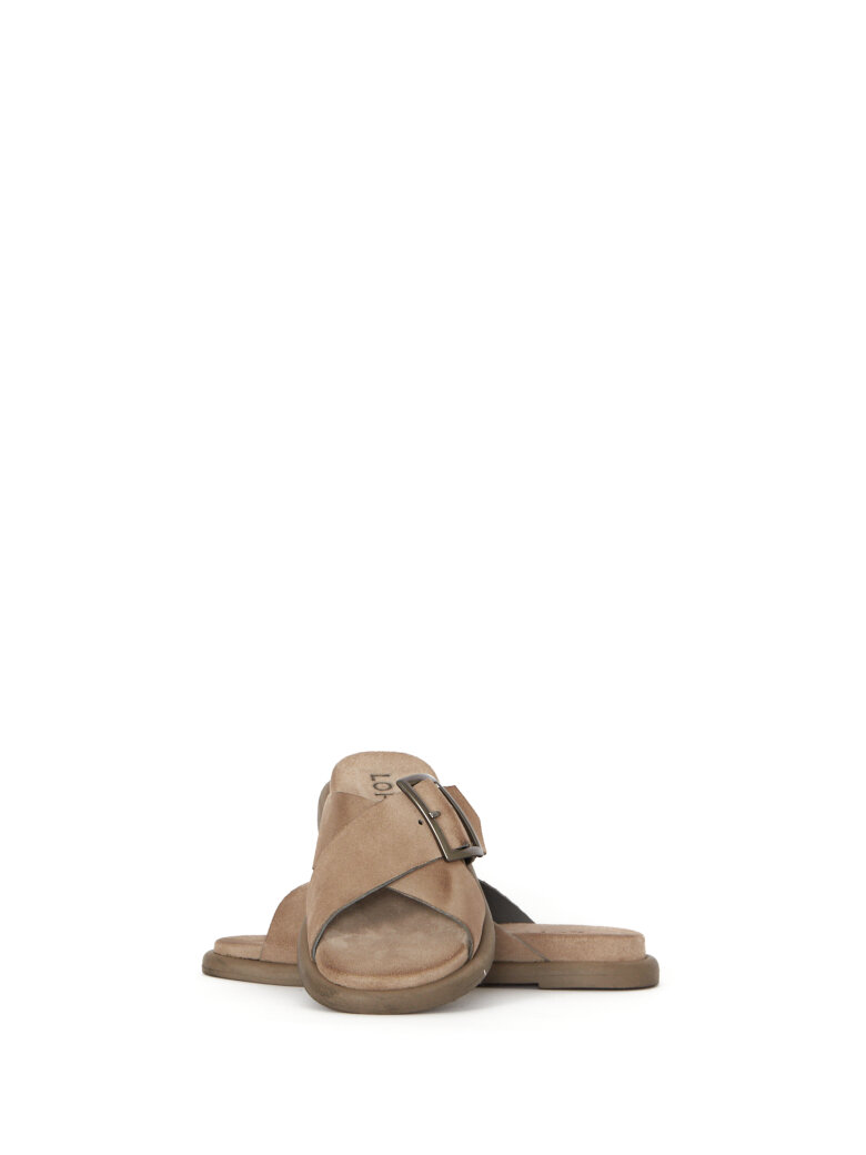 Lofina - Suede sandal with cross strap and buckle