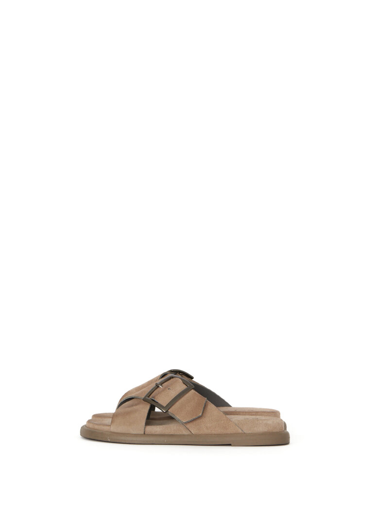 Lofina - Suede sandal with cross strap and buckle
