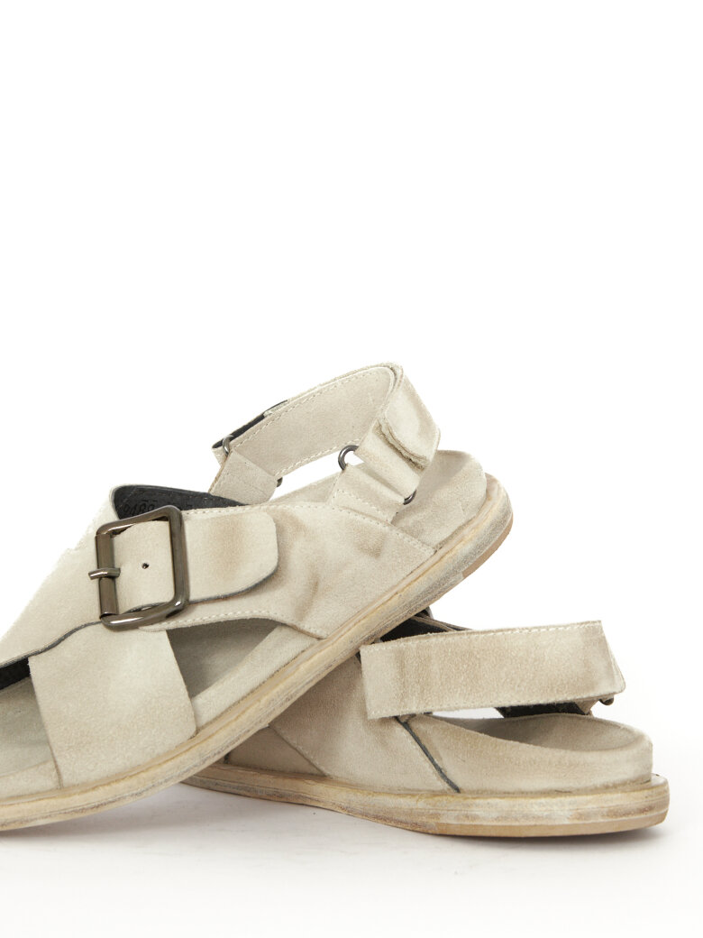 Lofina - Suede sandal with buckle, velcro and a leather sole
