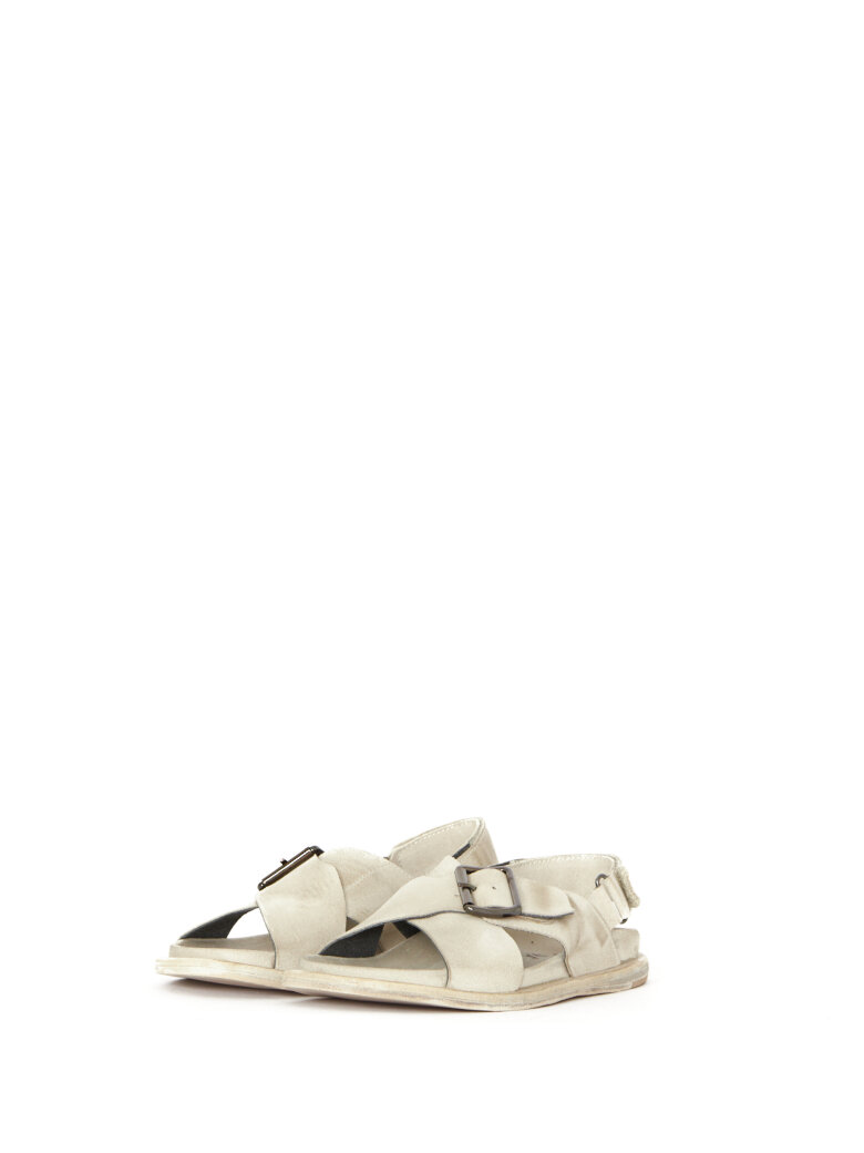 Lofina - Suede sandal with buckle, velcro and a leather sole