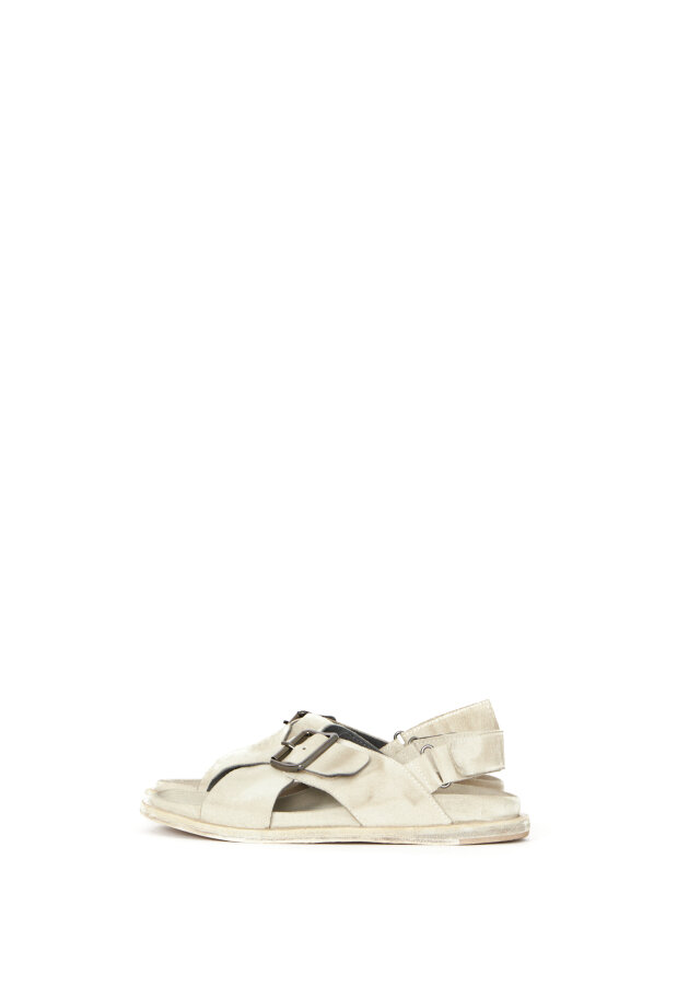 Lofina - Suede sandal with buckle, velcro and a leather sole