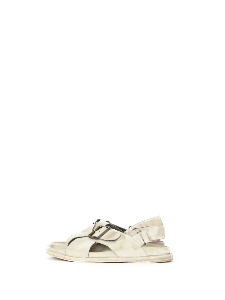 Lofina - Suede sandal with buckle, velcro and a leather sole