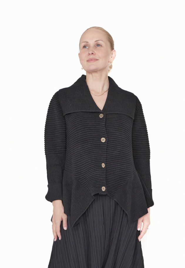Sort Aarhus - Collared knit blouse with buttons