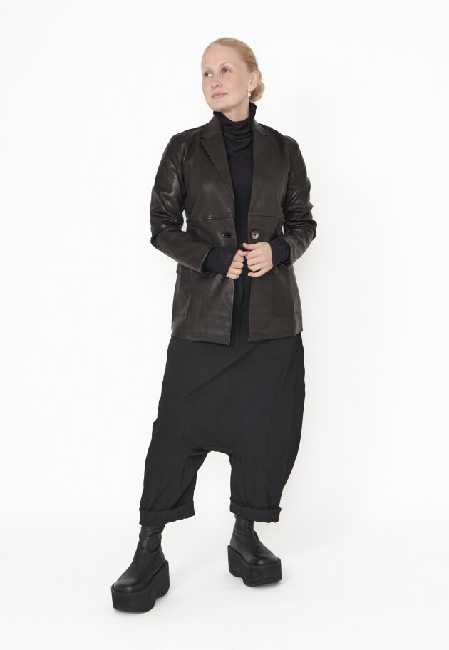 Sort Aarhus - Blazer stretch leather with pockets and button