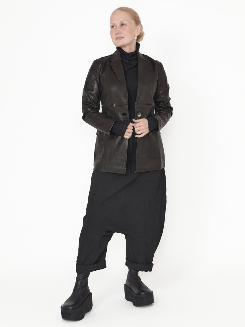 Sort Aarhus - Blazer stretch leather with pockets and button