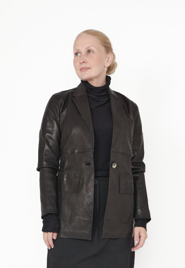 Sort Aarhus - Blazer stretch leather with pockets and button